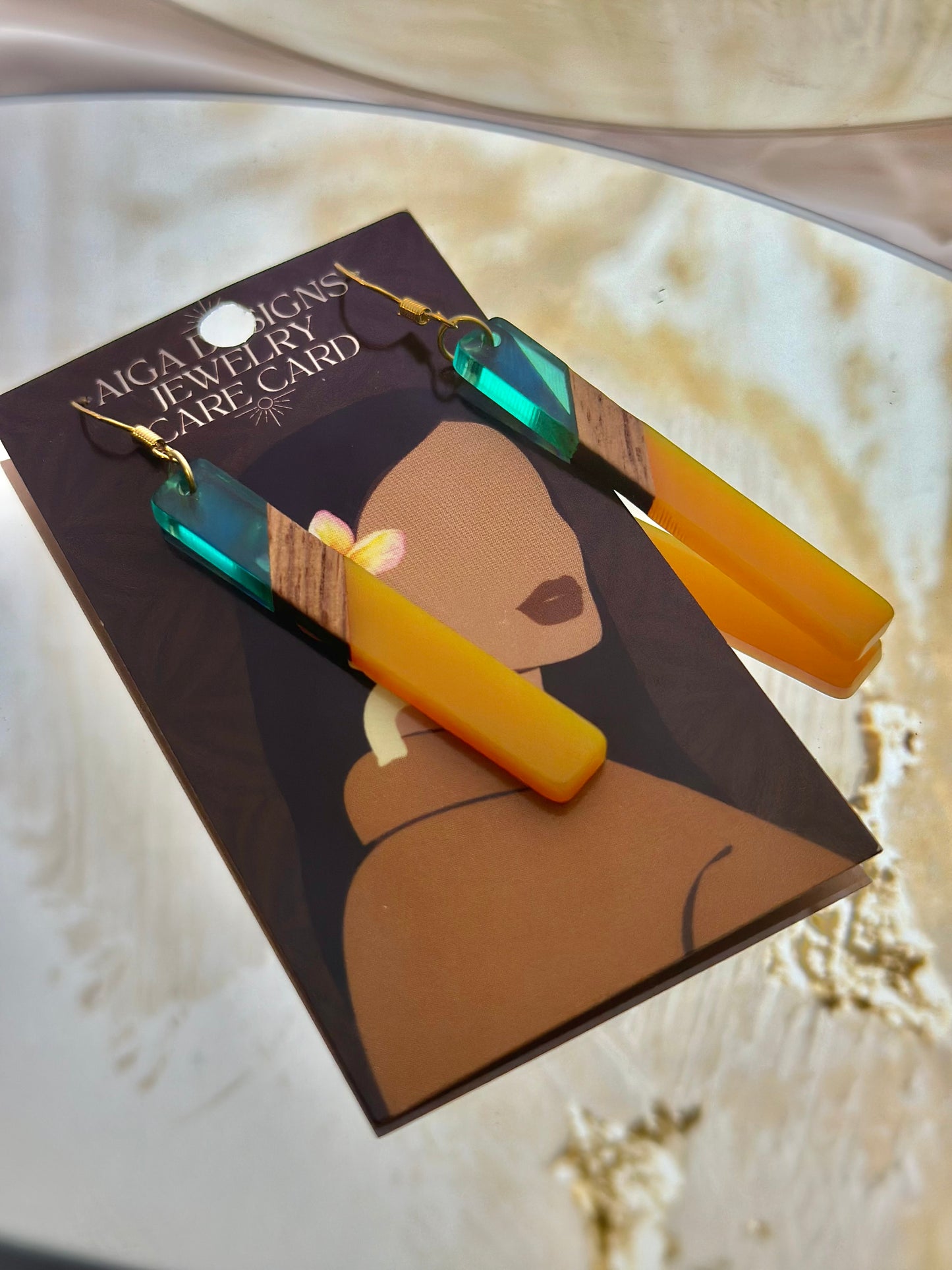 Warm Yellow & Transparent Teal Earrings