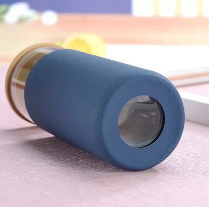 GLASS TUMBLER W/SILICONE SLEEVE + BAMBOO LID/STRAW