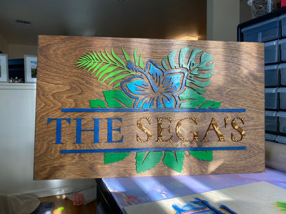 Hibiscus Family Wooden Sign